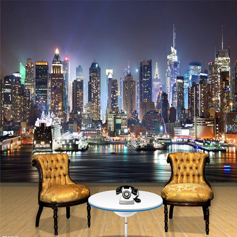 Image of City At Night Wallpaper Mural, Custom Sizes Available Wall Murals Maughon's Waterproof Canvas 