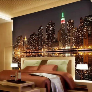 City Harbor Night View Wallpaper Mural, Custom Sizes Available