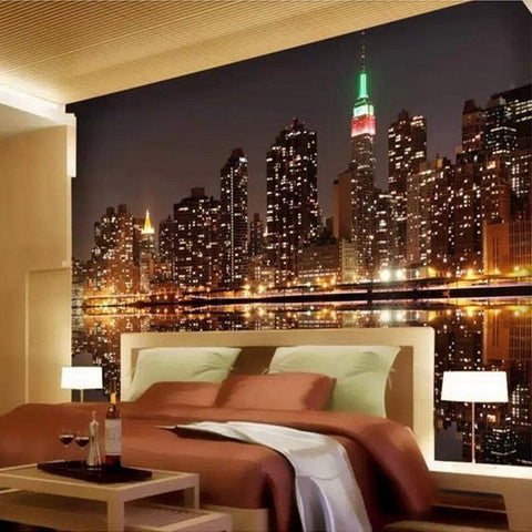Image of City Harbor Night View Wallpaper Mural, Custom Sizes Available Wall Murals Maughon's 