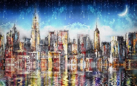 Image of City Skyline Under the MoonWallpaper Mural, Custom Sizes Available Wall Murals Maughon's 