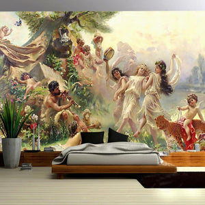 Pan and the Dancers Classical Painting Wallpaper Mural, Custom Sizes Available