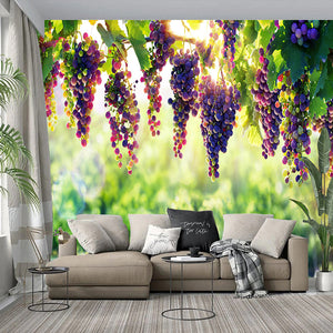 Clusters of Purple Grapes In Vineyard Wallpaper Mural, Custom Sizes Available