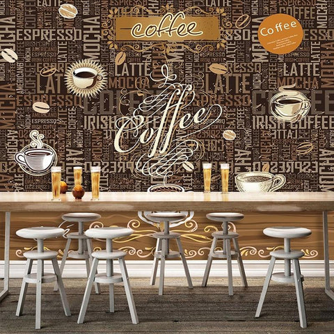 Image of Coffee Shop Scripted Wallpaper Mural, Custom Sizes Available Household-Wallpaper Maughon's 
