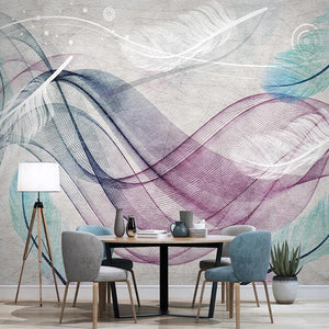 Feathers and Lines Wallpaper Mural, Custom Sizes Available