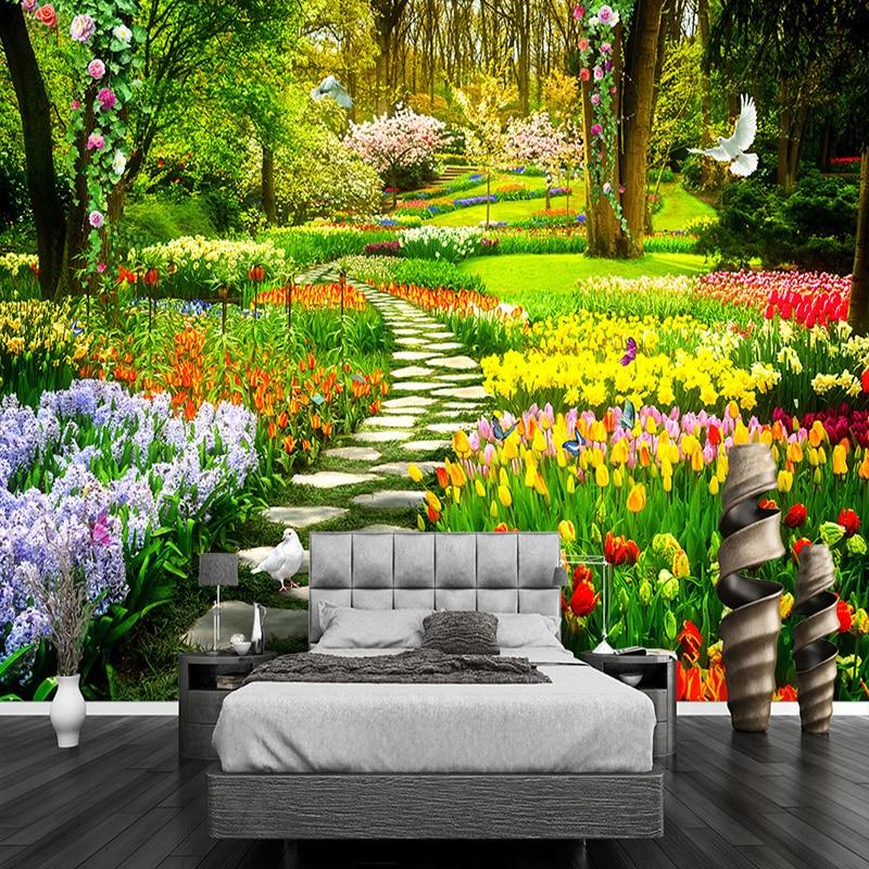 Colorful Flower Garden with Stone Pathway Wallpaper Mural, Custom Sizes Available Maughon's 