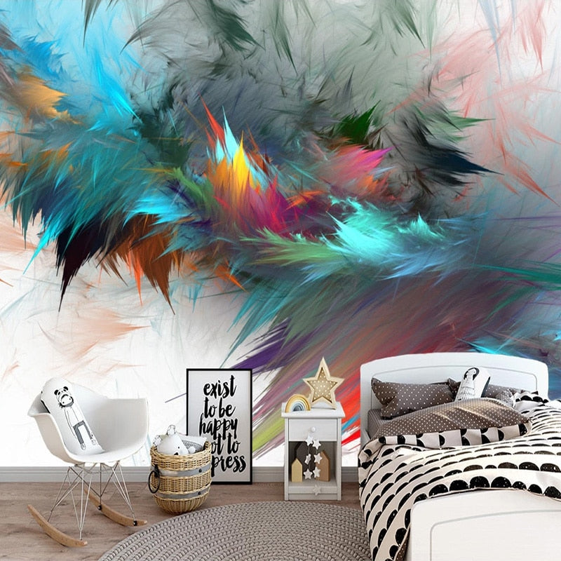 Colorful Flowing Feathers Wallpaper Mural, Custom Sizes Available Maughon's 