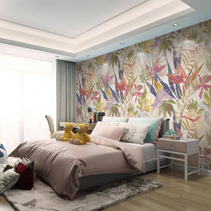 Colorful Tropical Plants Wallpaper Mural, Custom Sizes Available
