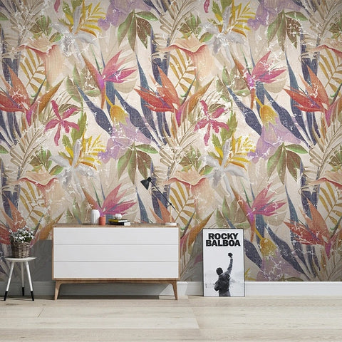 Image of Colorful Tropical Plants Wallpaper Mural, Custom Sizes Available Wall Murals Maughon's 