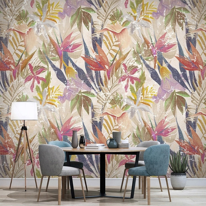 Colorful Tropical Plants Wallpaper Mural, Custom Sizes Available Wall Murals Maughon's Waterproof Canvas 