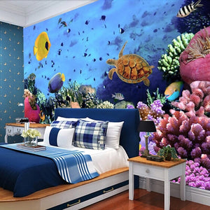 Mural de papel pintado con arrecifes de coral y peces tropicales, tamaños personalizados disponibles