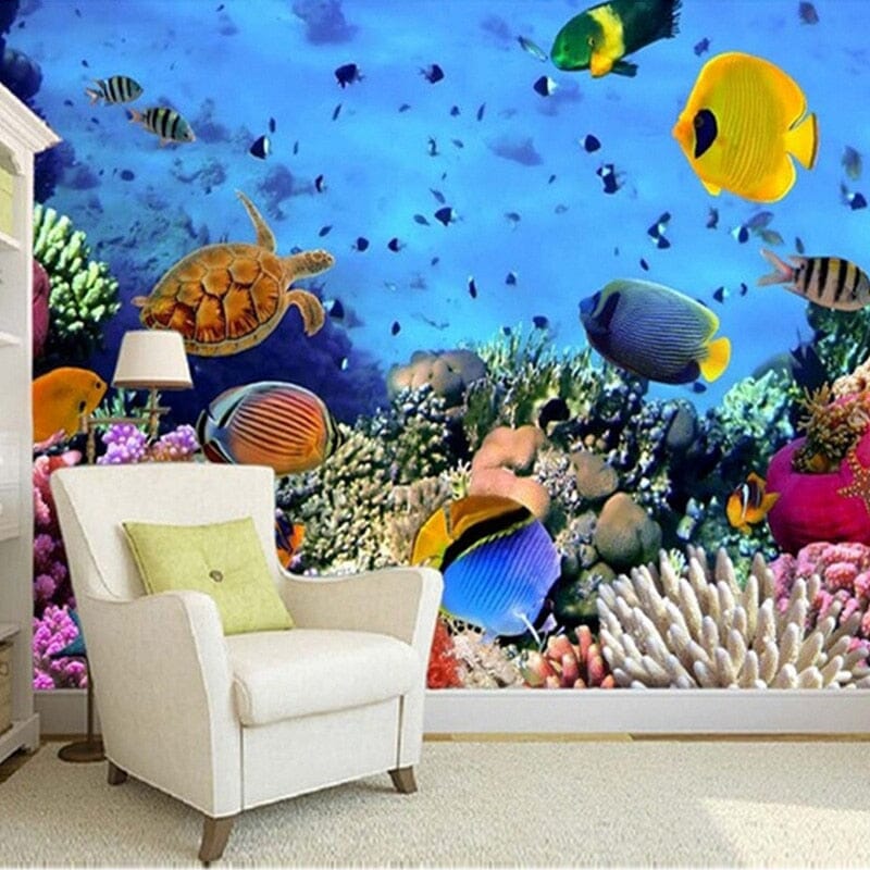 Coral Reef and Tropical Fish Wallpaper Mural, Custom Sizes Available Wall Murals Maughon's Waterproof Canvas 