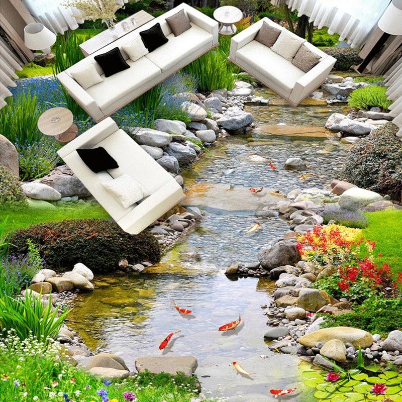 Countryside Brook With Flowers And Plants Self Adhesive Floor Mural , Custom Sizes Available Floor Murals Maughon's 