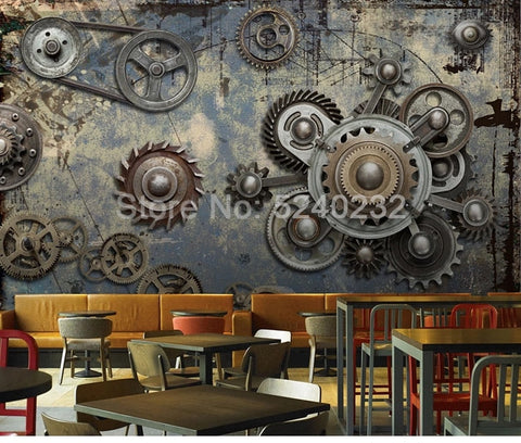 Image of Custom Photo Mural 3D Stereoscopic Retro Nostalgic Creative Mechanical Gear KTV Bar Cafe Restaurant Background Art Wall Painting Maughon's 