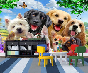 Cute Cartoon Dogs Wallpaper Mural, Custom Sizes Available