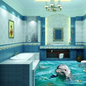 Cute Dolphin Self Adhesive Floor Mural, Custom Sizes Available