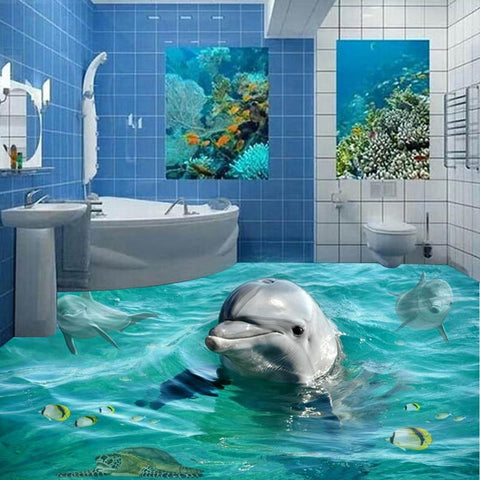 Image of Cute Dolphin Self Adhesive Floor Mural, Custom Sizes Available Floor Murals Maughon's 