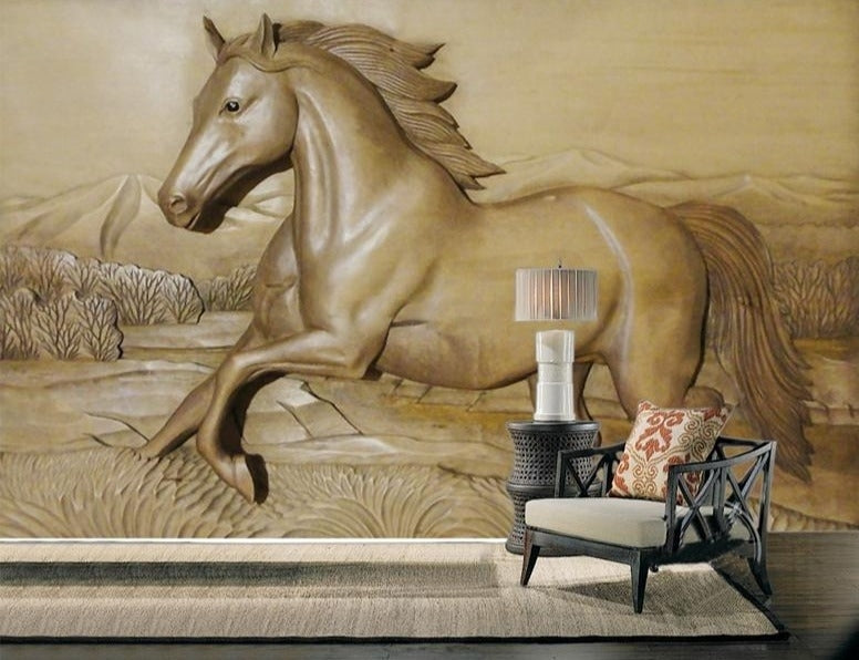 3D Relief Galloping Horse Wallpaper Mural, Custom Sizes Available