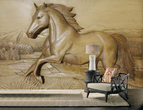 Image of 3D Relief Galloping Horse Wallpaper Mural, Custom Sizes Available