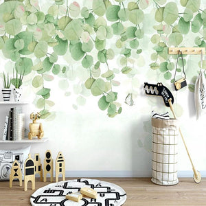 Mural de papel pintado con pequeñas hojas verdes, tamaños personalizados disponibles