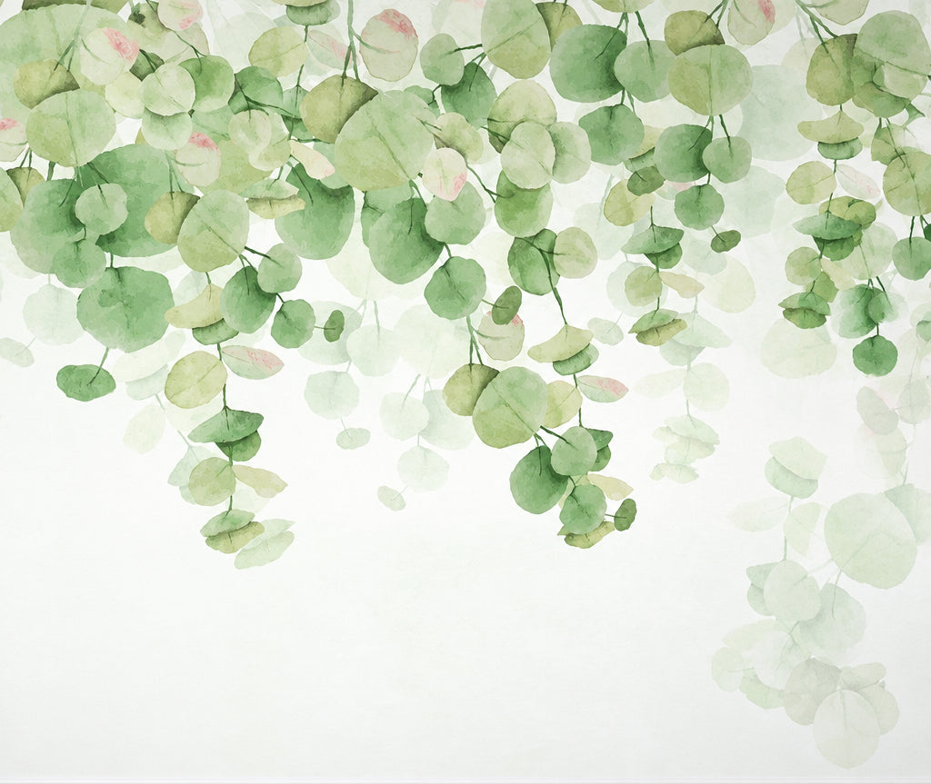 Dainty Green Leaves Wallpaper Mural, Custom Sizes Available Maughon's 