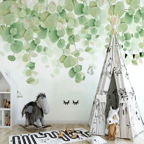 Image of Dainty Green Leaves Wallpaper Mural, Custom Sizes Available Maughon's 