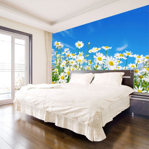 Lovely Daisies Against Blue Sky Wallpaper Mural, Custom Sizes Available