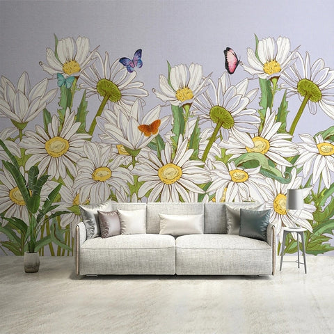 Image of Daisies and Butterflies Wallpaper Mural. Custom Sizes Available Maughon's 