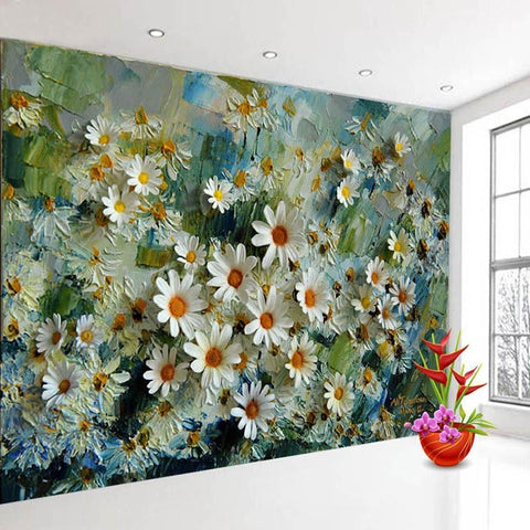 Daisies Oil Painting Wallpaper Mural, Custom Sizes Available Wall Murals Maughon's 