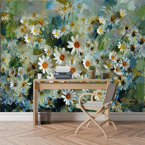 Image of Daisies Oil Painting Wallpaper Mural, Custom Sizes Available Wall Murals Maughon's 