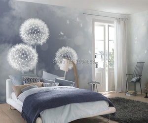 Dandelions Dispersing on a Gray Background Wallpaper Mural, Custom Sizes Available