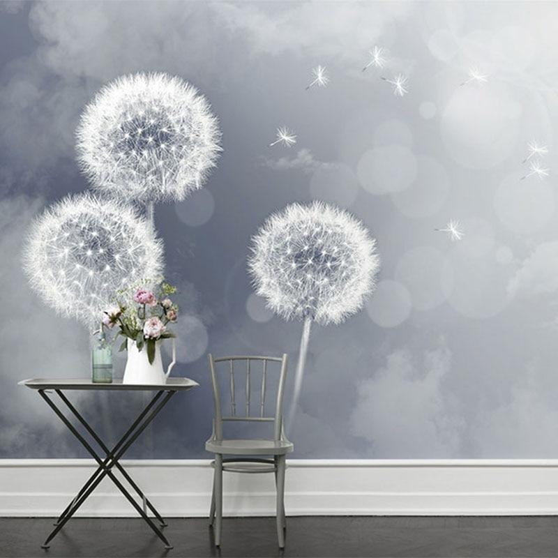Dandelions on a Gray Background Botanical Wallpaper Mural, Custom Sizes Available Household-Wallpaper Maughon's 