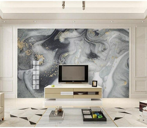 Image of Dark Gray, Gray, Gold and White Marble Wallpaper Mural, Custom Sizes Available