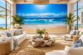 Beautiful Sandy Beach and Clouds Wallpaper Mural, Custom Sizes Available