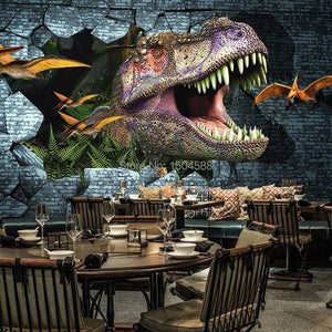 Dramatic Dinosaur Breaking Through Wall Wallpaper Mural, Custom Sizes Available