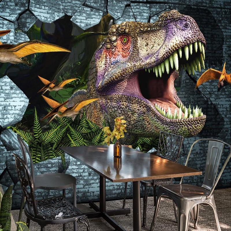 Dinosaur Breaking Through Wall Wallpaper Mural, Custom Sizes Available Household-Wallpaper Maughon's 