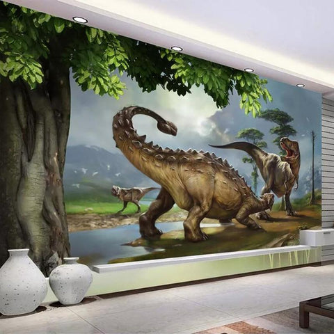 Image of Dinosaurs Fighting Wallpaper Mural, Custom Sizes Available Household-Wallpaper Maughon's 