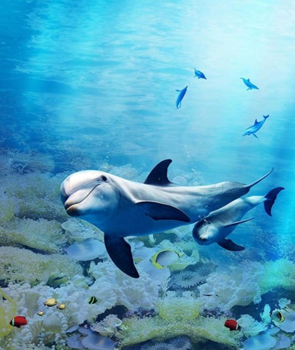 Dolphin and Baby Self Adhesive Floor Mural, Custom Sizes Available Maughon's 