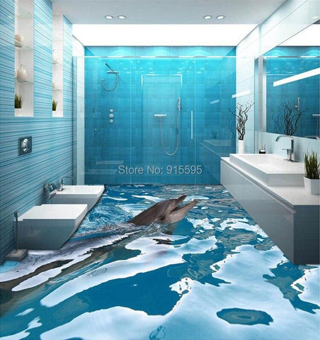 Dolphin at Play Vinyl PVC Floor Mural, Self Adhesive, Custom Sizes Available Floor Murals Maughon's 