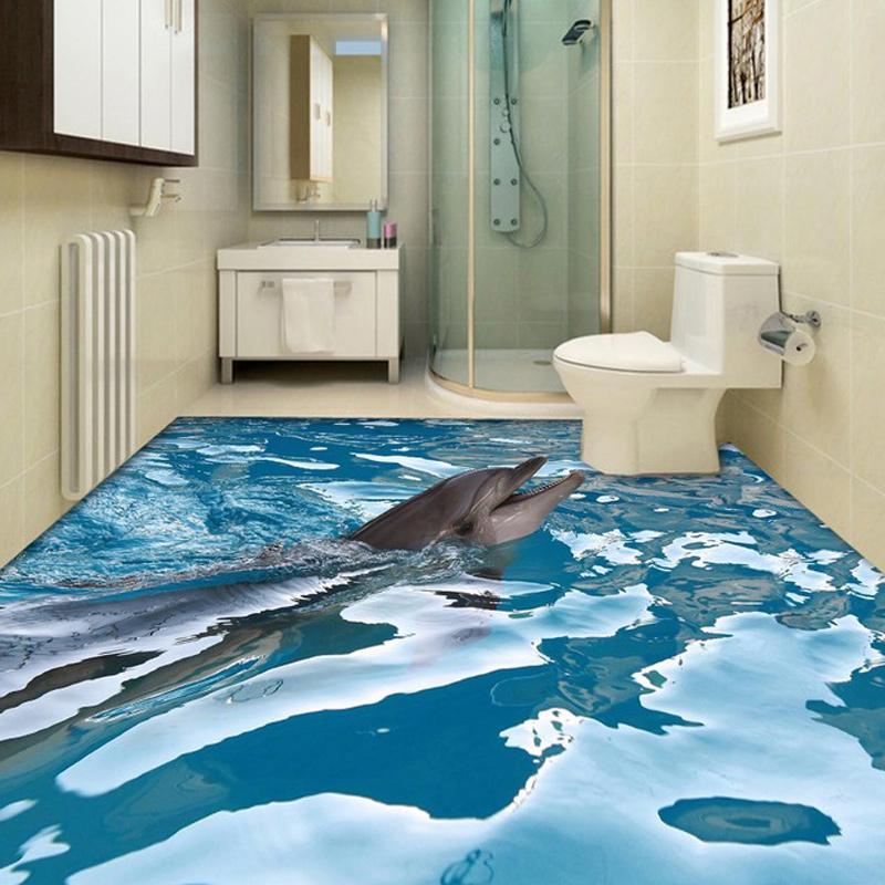 Dolphin at Play Vinyl PVC Floor Mural, Self Adhesive, Custom Sizes Available Household-Wallpaper-Floor Maughon's 
