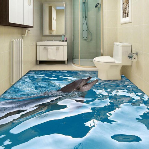 Image of Dolphin at Play Vinyl PVC Floor Mural, Self Adhesive, Custom Sizes Available Household-Wallpaper-Floor Maughon's 