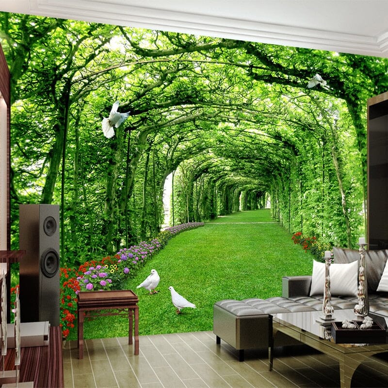 Doves on a Green Lawn Under Arbor, Custom Sizes Available Wall Murals Maughon's Waterproof Canvas 