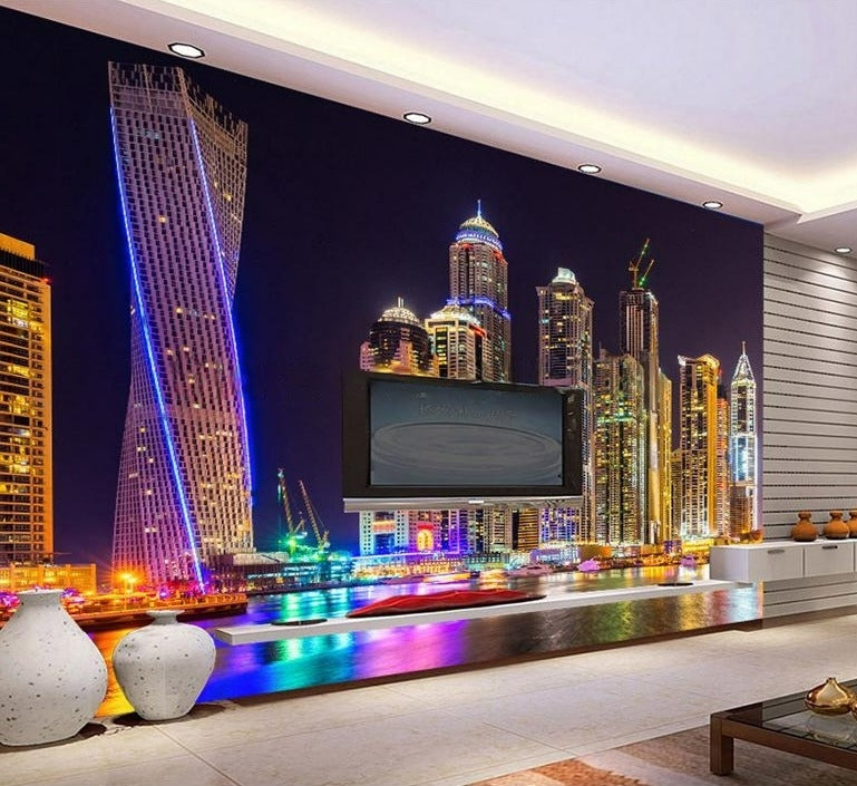 Dubai at Night Wallpaper Mural, Custom Sizes Available