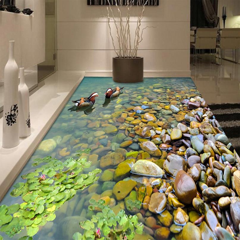 Ducks And River Stone Self Adhesive Floor Mural, Custom Sizes Available Floor Murals Maughon's 