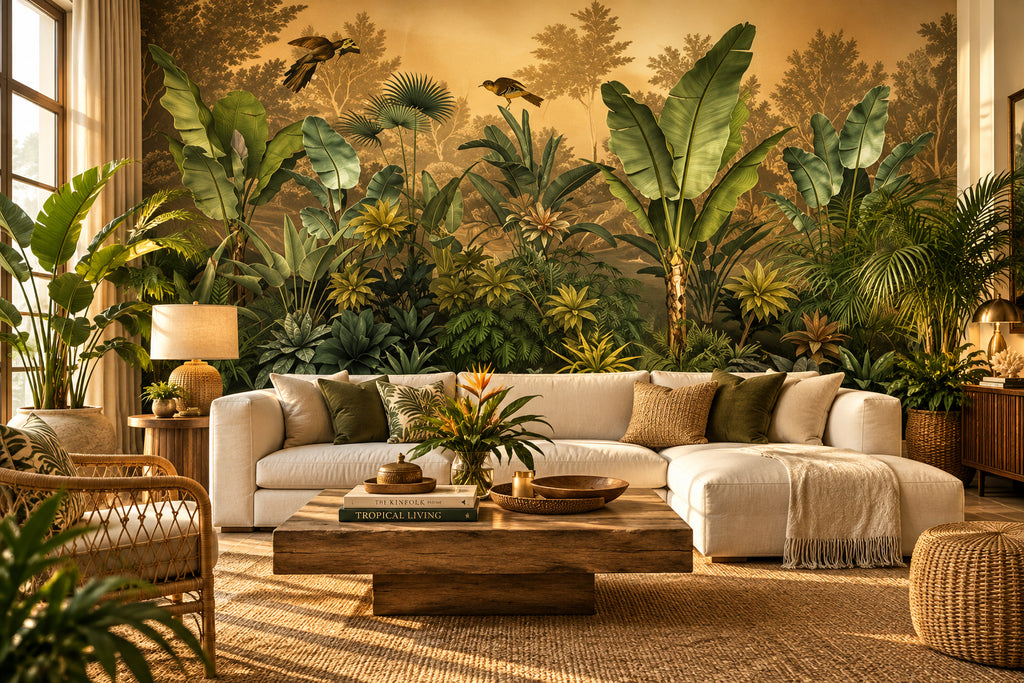 Tropical Rainforest  With Birds Wallpaper Mural, Custom Sizes Available