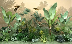 Mural Selva tropical con pájaros, tamaños personalizados disponibles