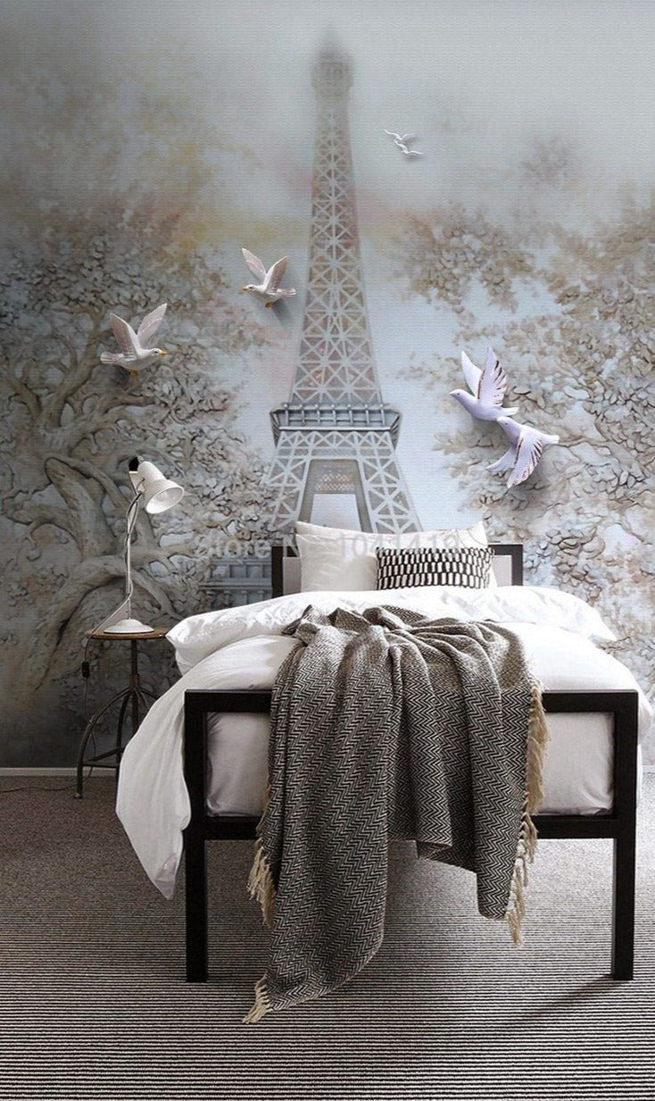 Eiffel Tower Outline Wallpaper Mural, Custom Size Available Wall Murals Maughon's 
