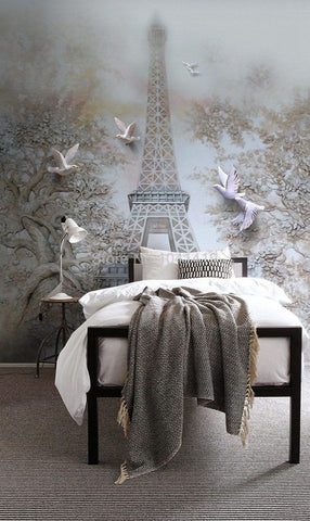 Image of Eiffel Tower Outline Wallpaper Mural, Custom Size Available Wall Murals Maughon's 