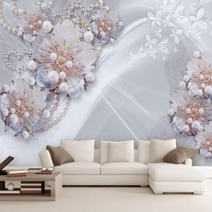 Elegant Pearl and Diamond Jewelry Background Wallpaper Mural, Custom Sizes Available