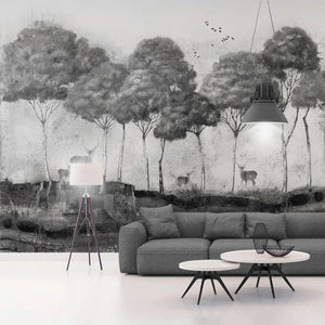 Elk Forest Black And White Background Wallpaper Mural, Custom Sizes Available Maughon's 