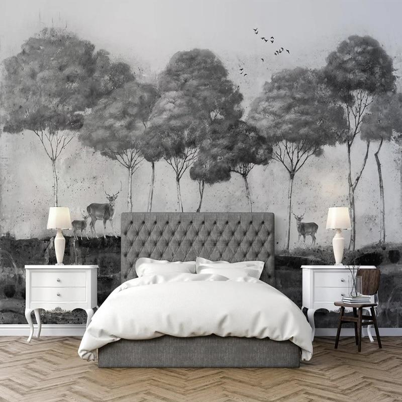Elk Forest Black And White Background Wallpaper Mural, Custom Sizes Available Maughon's 